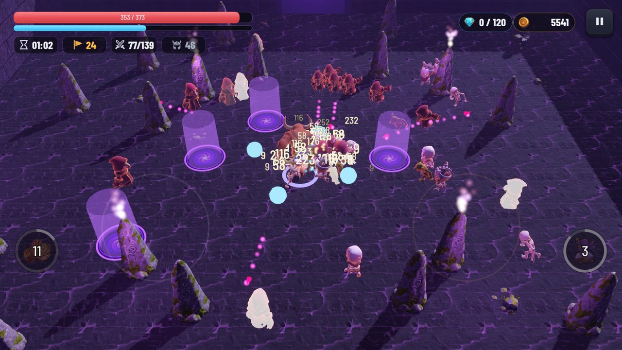 A crowd of enemies among glowing rifts in Starfall Crater